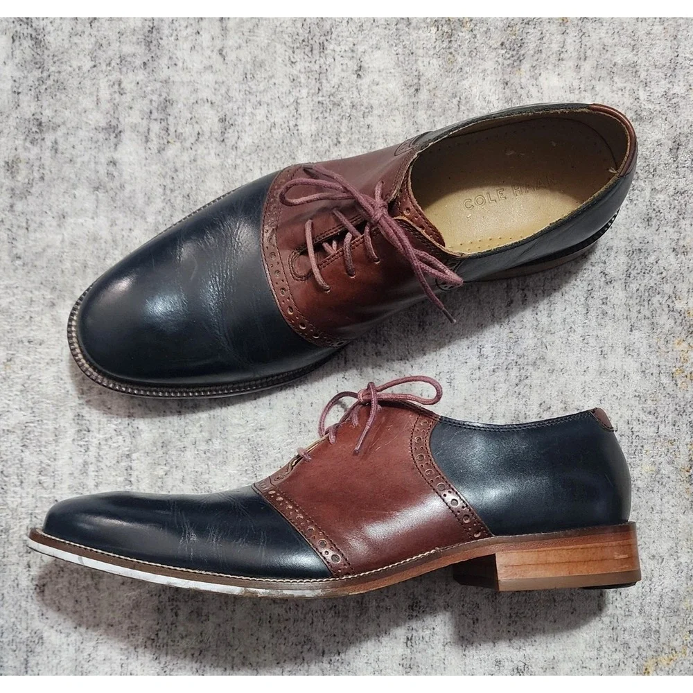 Cole Haan Men's Black Brown Lace Up Saddle Dress Shoes 9.5 M C12664